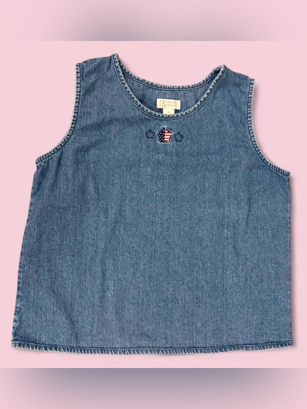 Vintage Christopher & Banks Denim American Flag Star Tank Top Size Medium